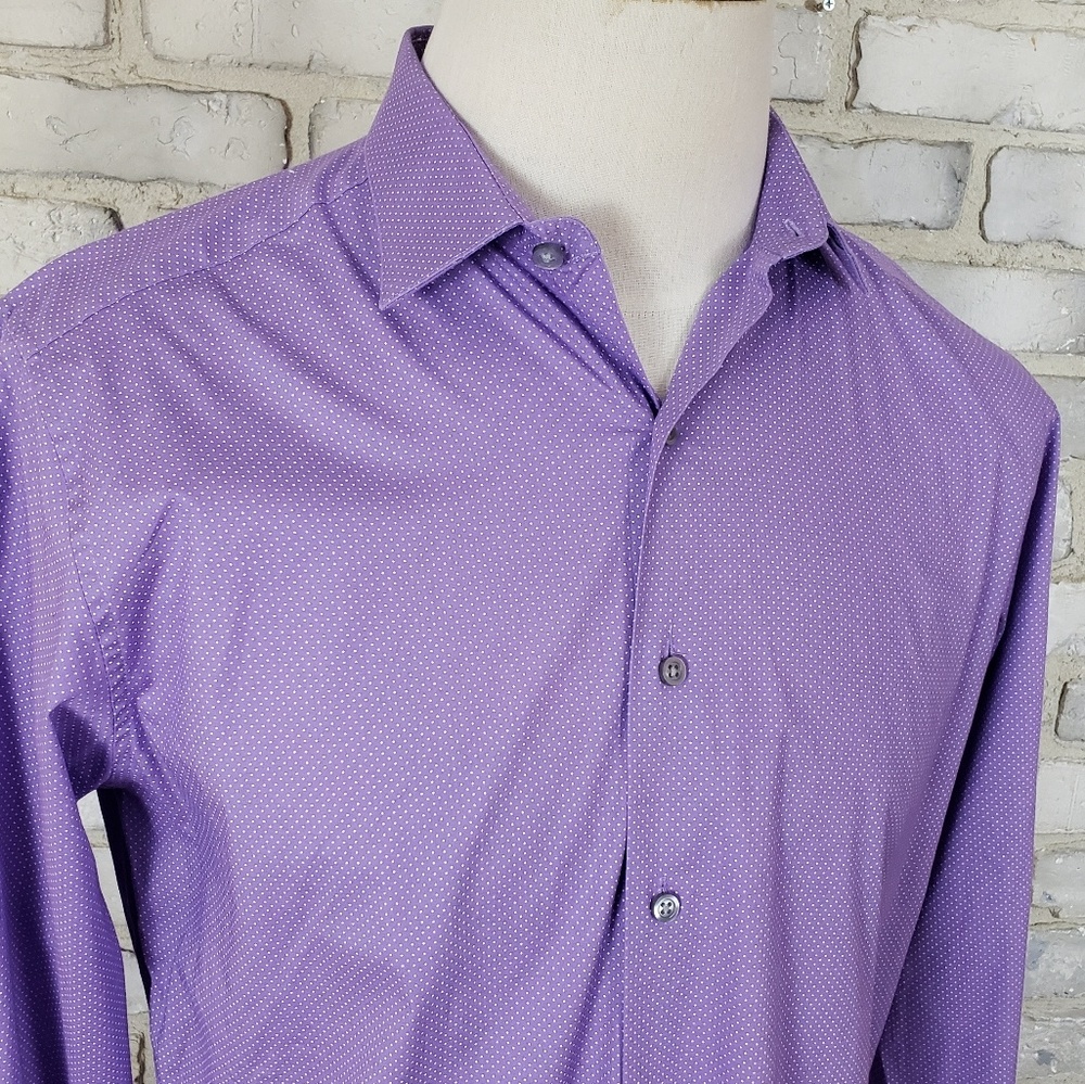 Alfani purple polka dot buttons down shirt M 15